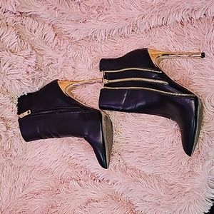 Black Boot Gold Zippers Bootie